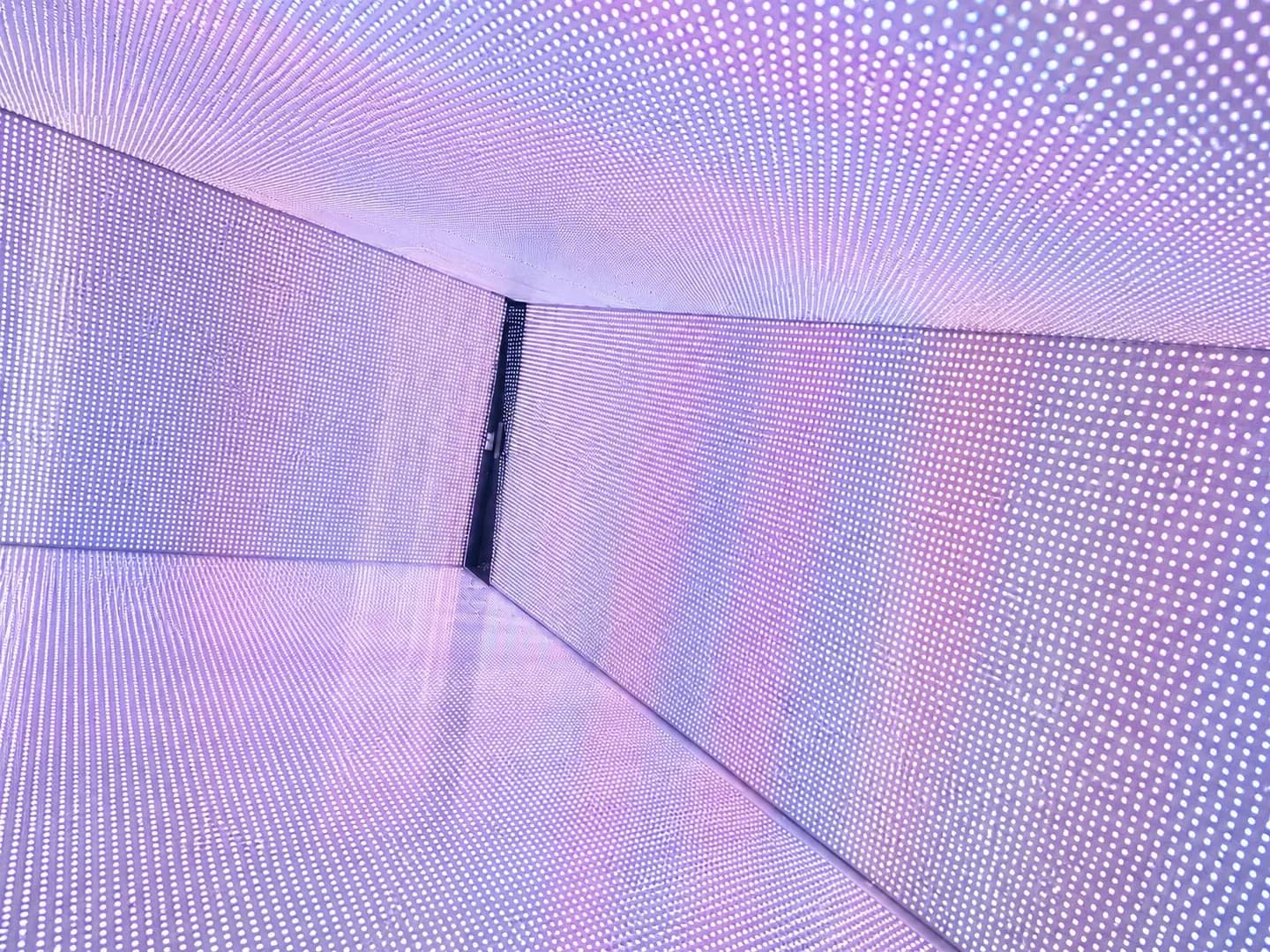 The AOI Light Chamber from inside, its walls, ceiling and floor made of points of light
